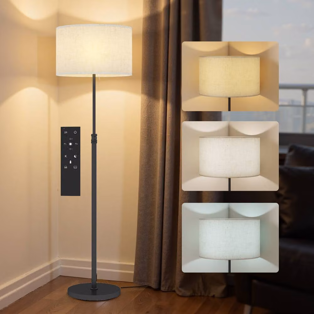 HOMCOM Modern Dimmable Floor Lamp in Black with Remote Control and Adjustable Height – 2