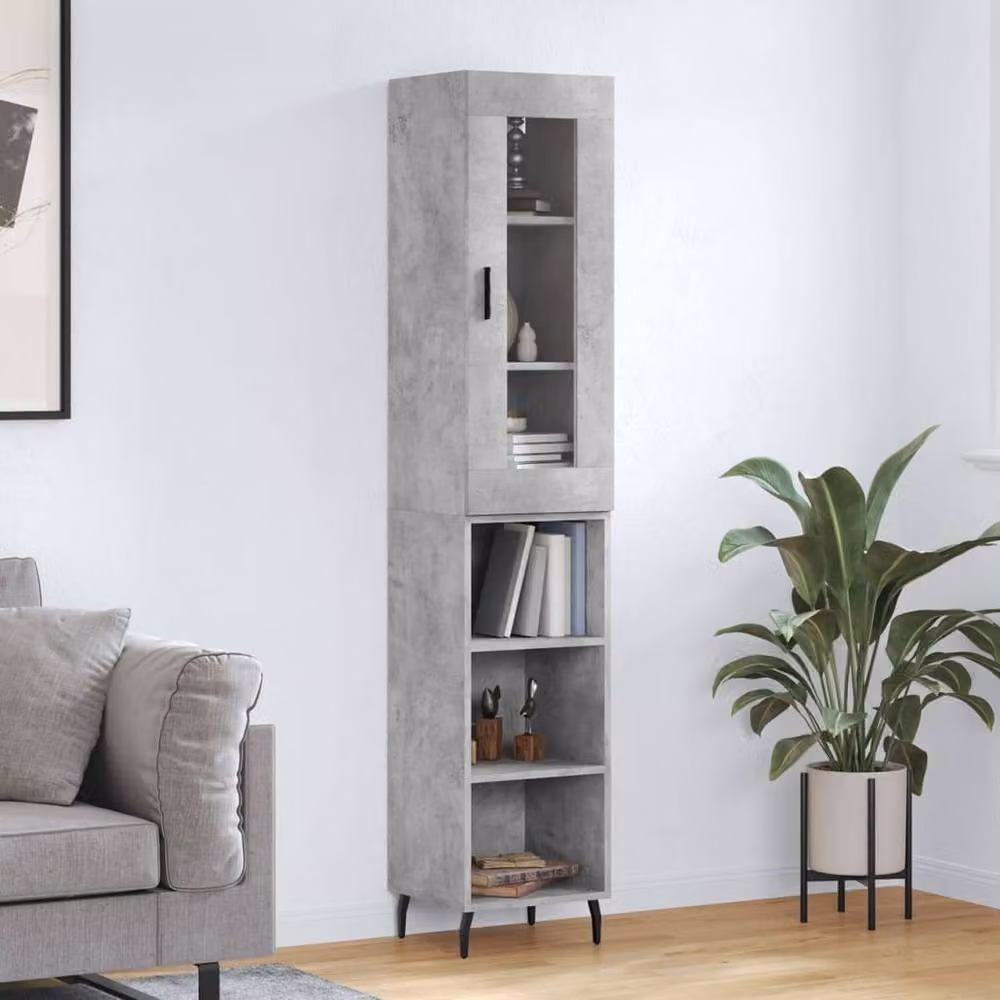 Berkfield Home Highboard in Grey with Glass Doors, W/D/H: 34.5 x 34 x 180 cm – 2