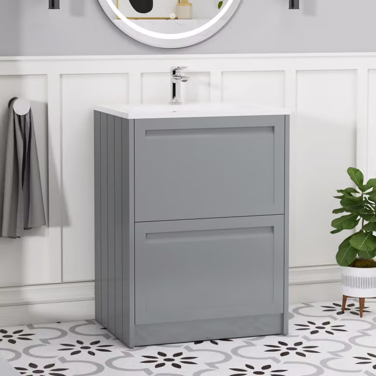 Royal Bathrooms Elmore Traditional 2 Drawer Floor Standing Vanity Unit with Matt Stone Basin in Matt Pebble Grey