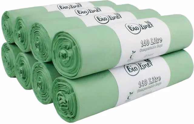 BioLiner Compostable Large Wheelie Bin Bags, Green, 140 Litre