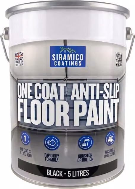 SIRAMICO COATINGS One Coat Anti-Slip Water-Based Floor Paint, Black, 5 Litres – 1