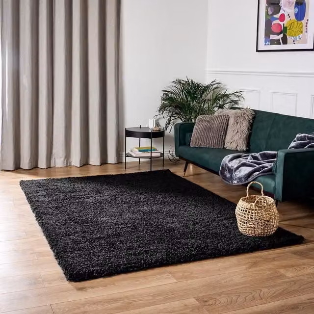Bravich California Shaggy Rug, Black, W: 150 cm, D: 80 cm