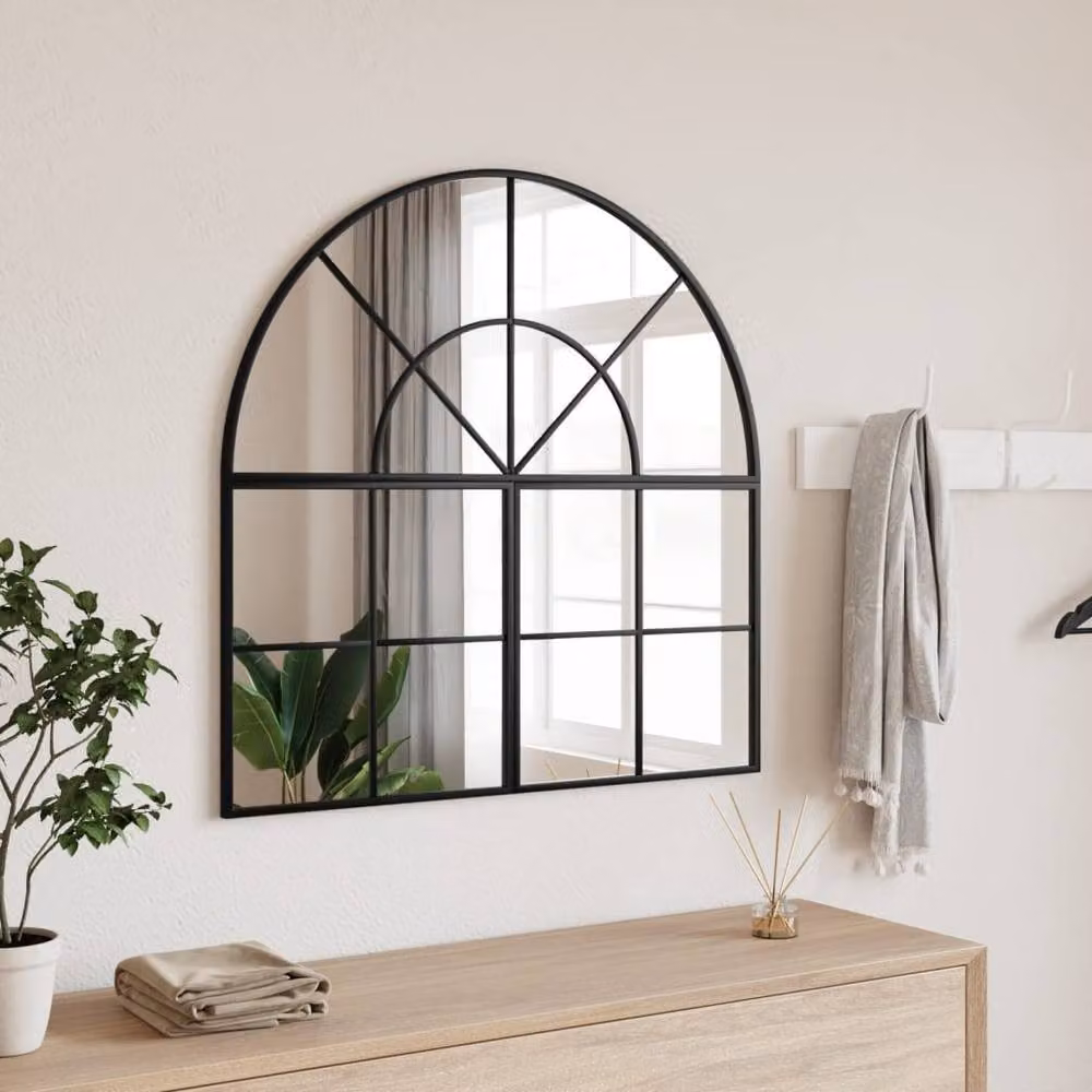 Berkfield Home Arch Wall Mirror in Black Metal, W/H: 80 x 80 cm – 2