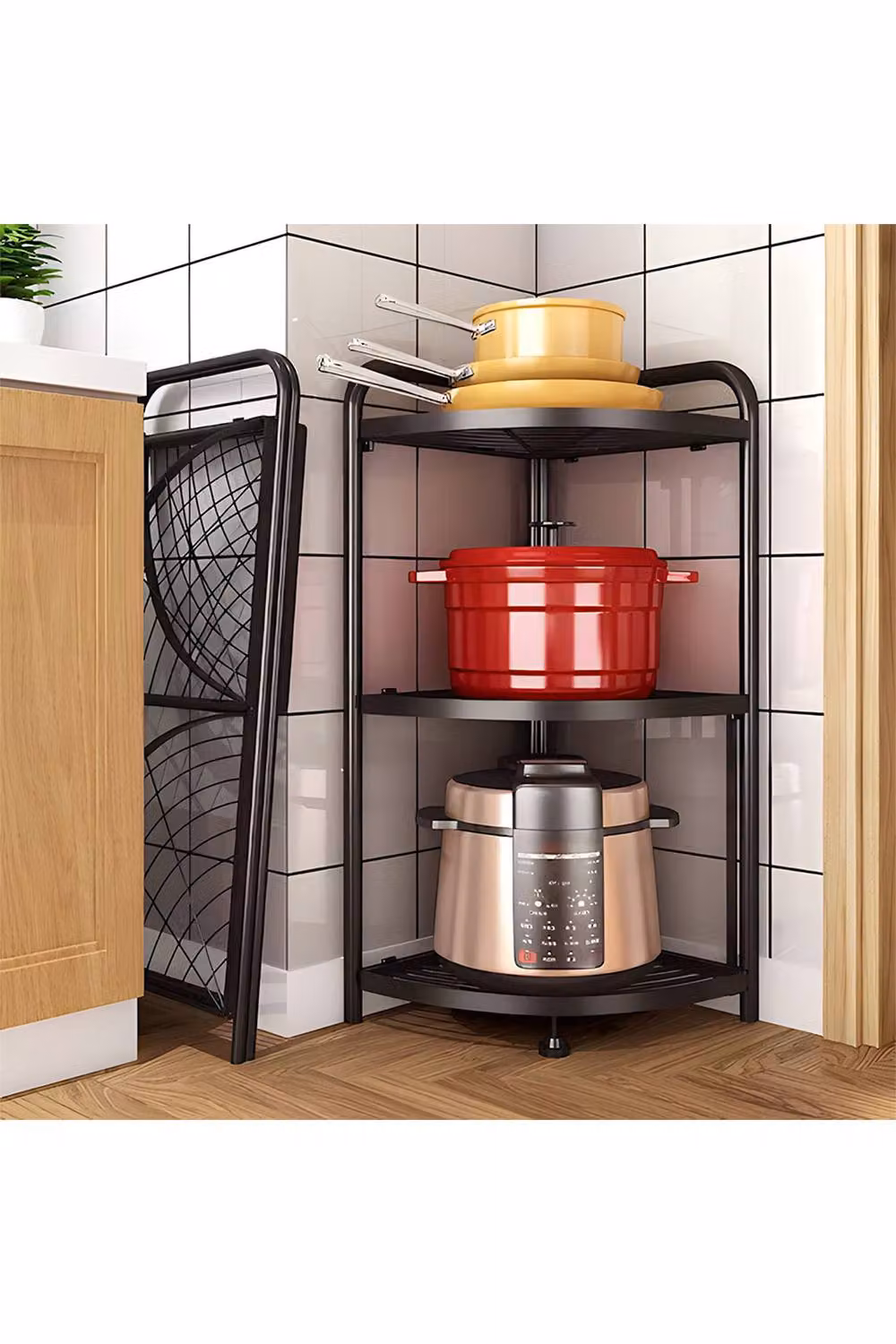 Living and Home Black Metal Corner Storage Rack with Open Back Design – 2