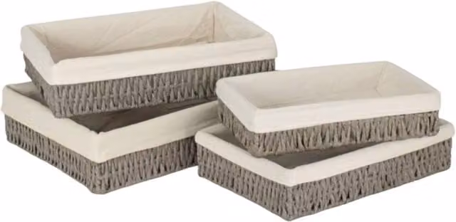 Red Hamper Set of 4 Grey Open Weave Paper Rope Trays with Metal and Fabric Details