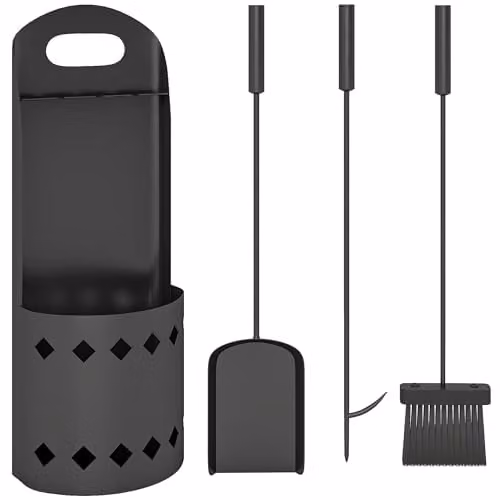 Outsunny 4 Piece Metal Fireplace Companion Set in Black – 1