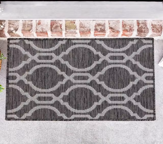Desire Rugs Modern Geometric Quatrefoil Waterproof Indoor-Outdoor Rug, Grey, W: 80 cm, D: 50 cm