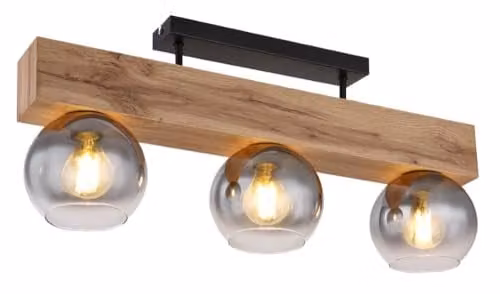Globo Lighting Moitas Ceiling Spotlight Bar in Black and Wood with Grey Glass Shades, 3x E27, W/D/H: 120 x 28 x 65 cm – 1