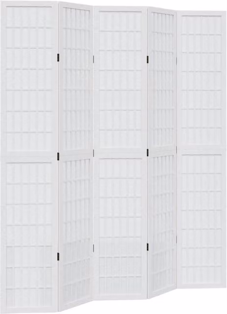 Berkfield Home 5-Panel Room Divider in White Solid Paulownia Wood