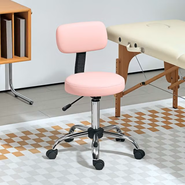 HOMCOM Height Adjustable Rolling Active Stool with Backrest and 360 Degree Swivel, Pink