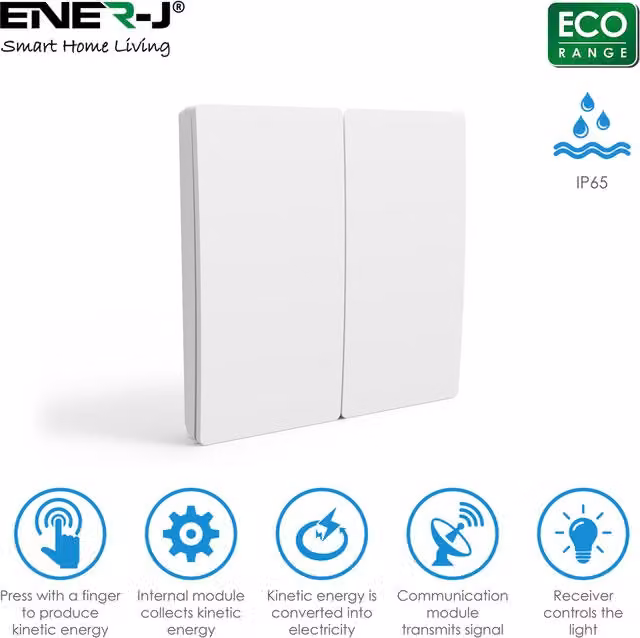 EnerJ Smart Eco Series Wireless Kinetic 2 Gang Switch in White