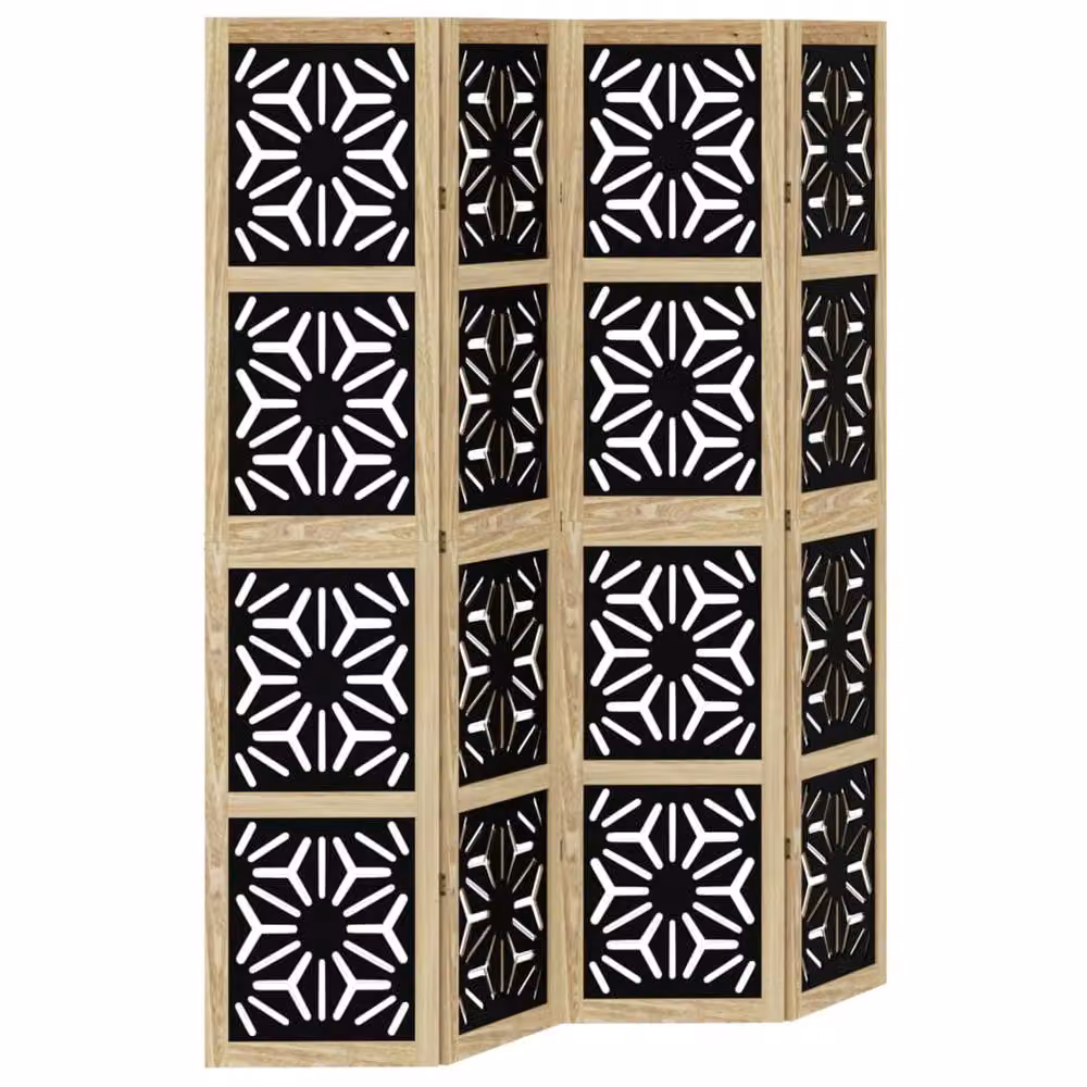 Berkfield Home 4-Panel Geometric Room Divider in Brown and Black Solid Paulownia Wood – 2