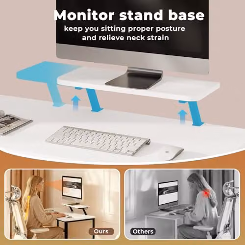 Levede Modern Computer Desk with Monitor Stand and Storage Shelves, Black and White, W/D/H: 100 x 50 x 76 cm – 6