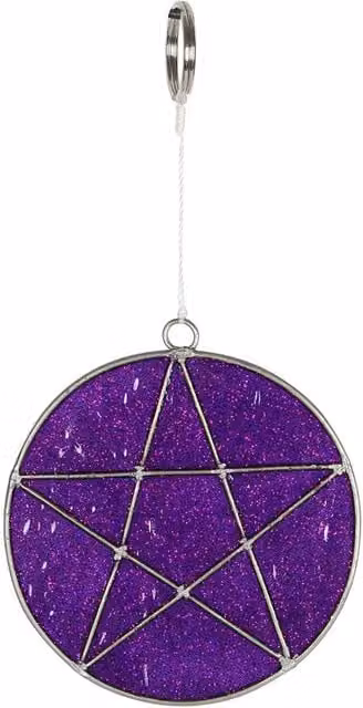 Kingsbury Gifts Mini Pentagram Glass Suncatcher in Purple with Geometric Star Design