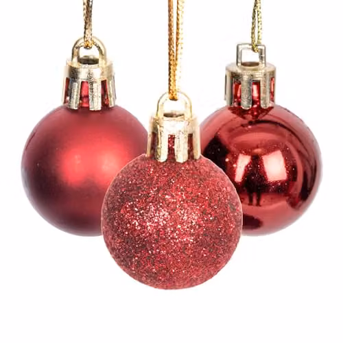 Shatchi 24-Piece Set of Red and Silver Round Plastic Christmas Bauble Hanging Decorations, Diameter: 3 cm – 4