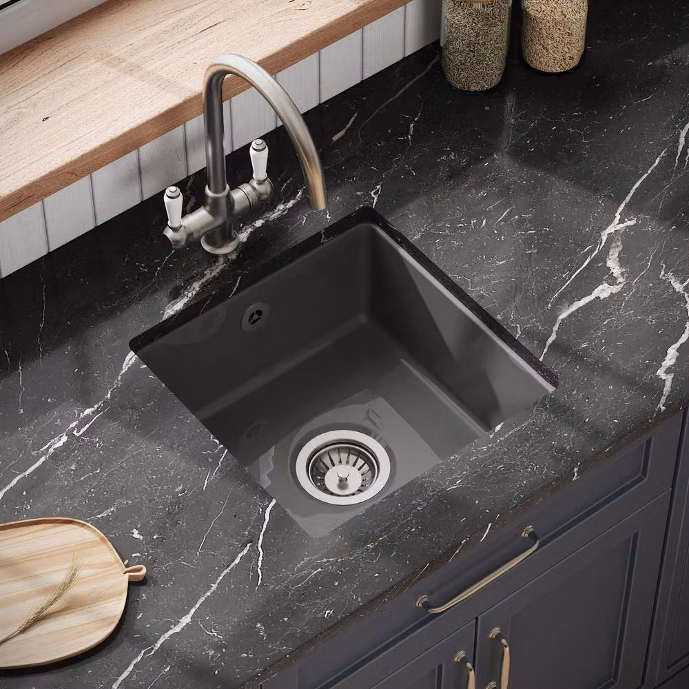Balterley Ceramic Single Bowl Square Undermount Kitchen Sink, Grey – 2