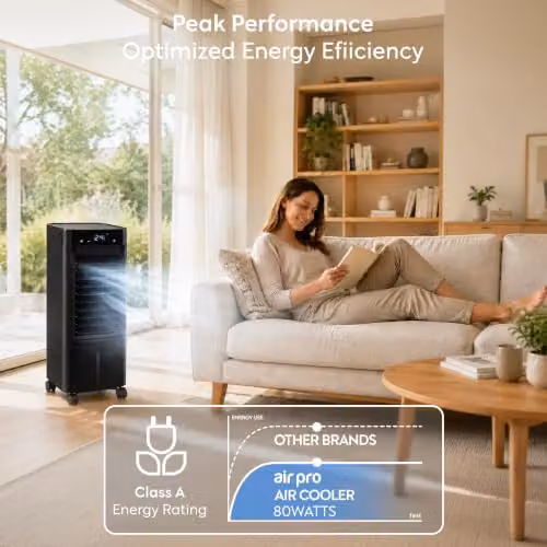 Air Pro 3-in-1 Portable Evaporative Air Cooler with 8L Capacity, Remote Control and Ice Packs, Black – 7