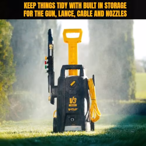 V-TUF V 3 Electric Pressure Washer in Black with 150 bar Max Pressure, 2000W, 7.5 L/min Flow Rate, Patio Cleaner, Turbo Nozzle, Stainless Steel Lance and Snow Foam Cannon – 5