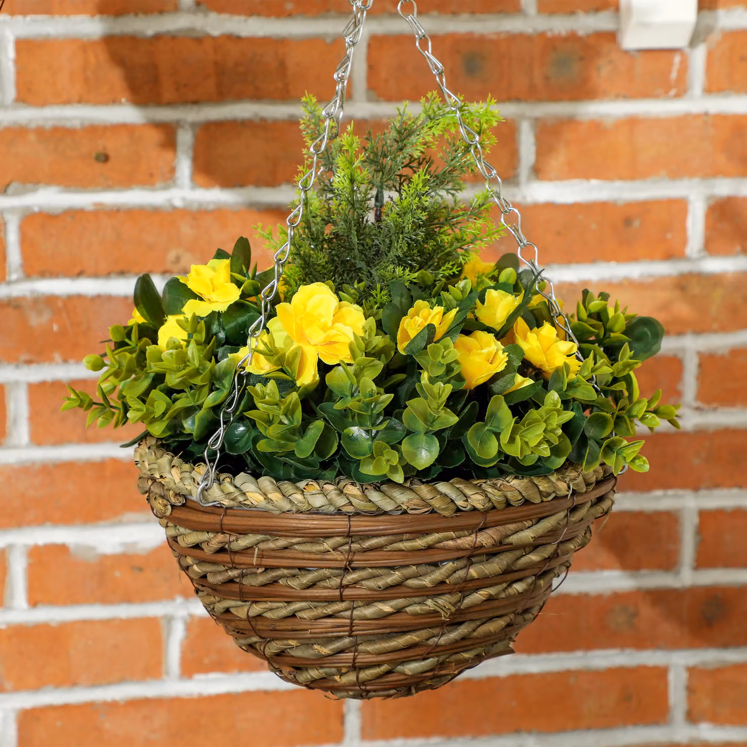 Outsunny Pack of 2 Yellow Artificial Lisianthus Flowers with Hanging Planter Baskets – 4