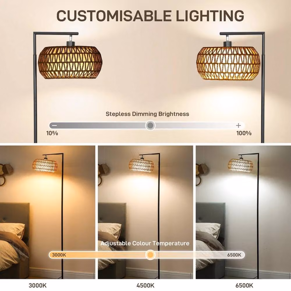 Havendro Dimmable Boho LED Floor Lamp with Double Shade in Black, H 170 cm x W 33 cm x D 33 cm – 3