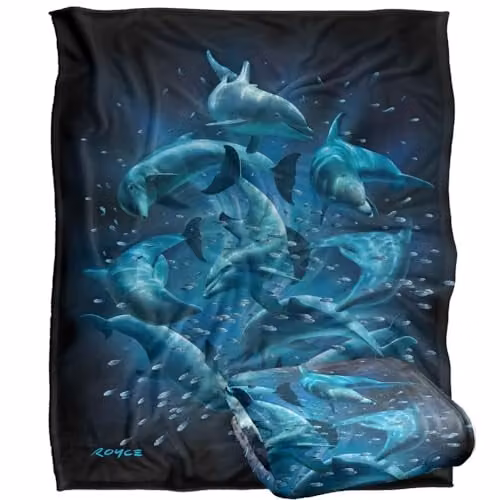 JQ Licensing Royce Mcclure Dolphin Twister Super Soft Fleece Throw Blanket, White, W/D: 152 x 127 cm