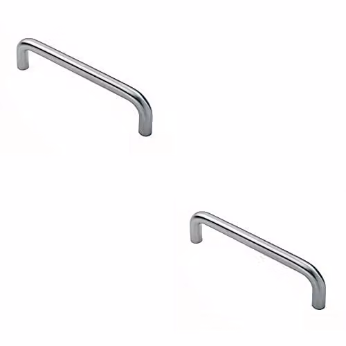 Loops 2-Pack Round D Bar Pull Handles in Brushed Satin Stainless Steel, Silver, Fixing Centres: 150 mm