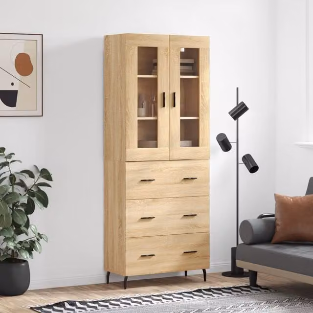 Berkfield Home Sonoma Oak Highboard in Brown, W/D/H: 69.5 x 34 x 180 cm