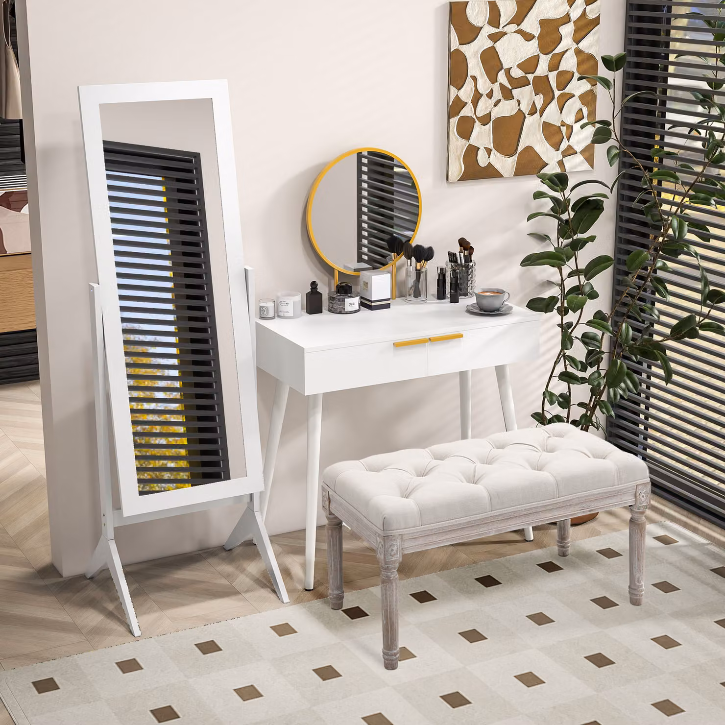 HOMCOM Tall Freestanding Dressing Mirror in White, Full-Length Mirror with Adjustable Angle, H 148 x W 47 x D 47 cm – 4
