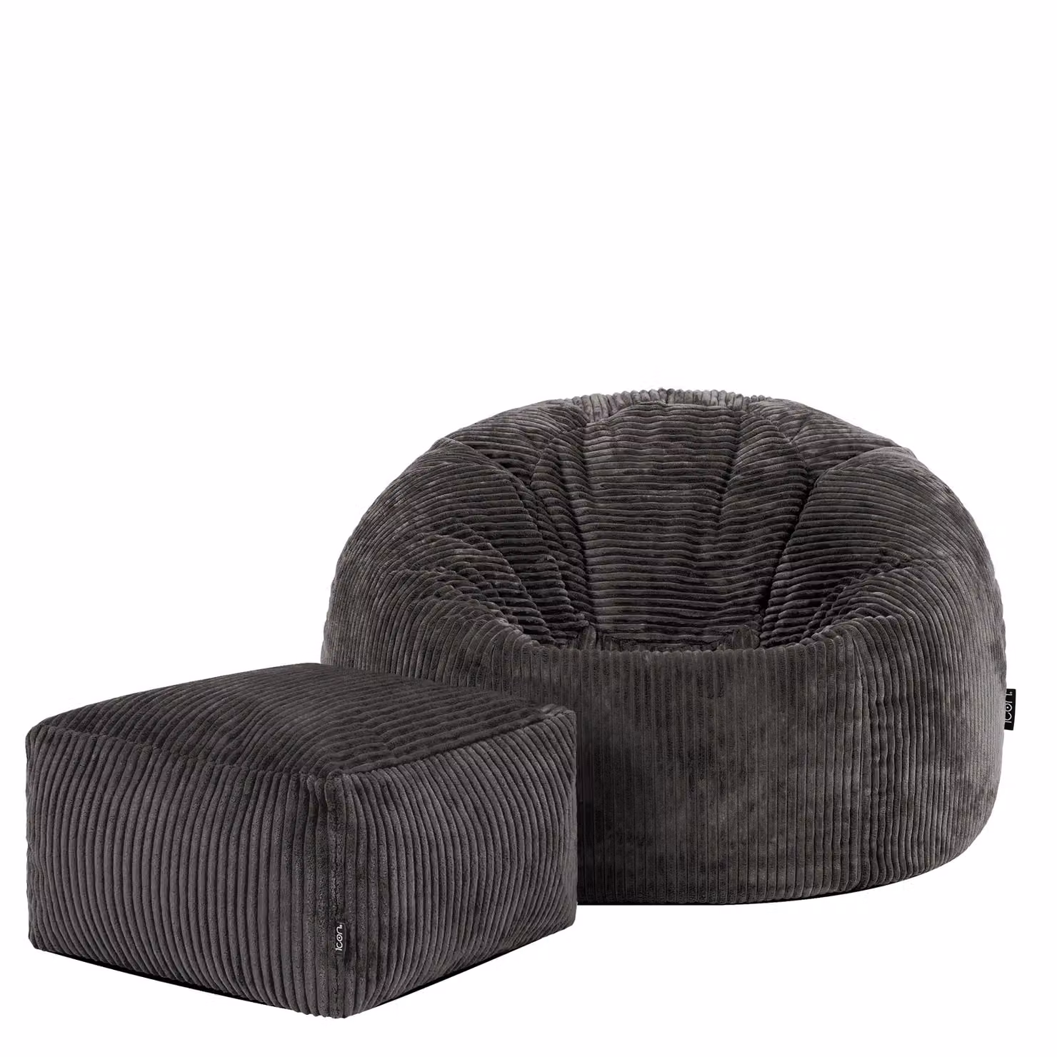 ICON Kingston Jumbo Cord Bean Bag and Footstool Bundle in Charcoal Grey – 2