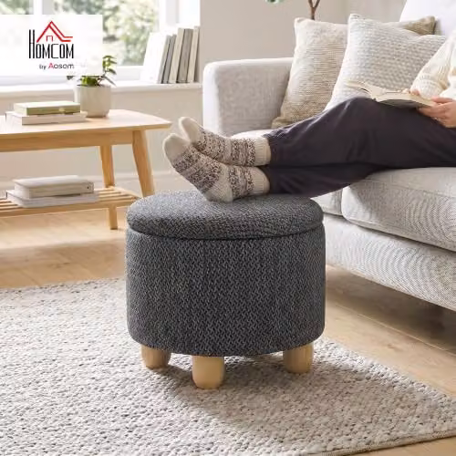 HOMCOM Cube Storage Ottoman Footstool in Grey, W/D/H: 38.5 x 38.5 x 38.5 cm – 2