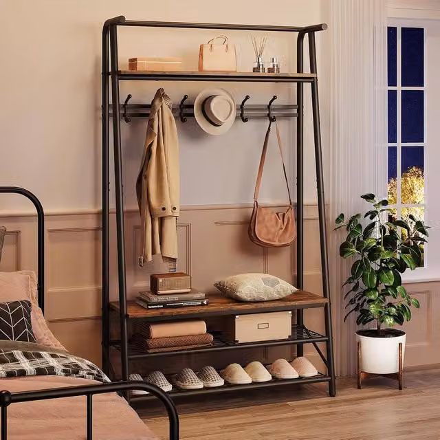 London Boutique Hall Tree with Bench and Shoe Rack in Brown, Width: 100 cm – 1