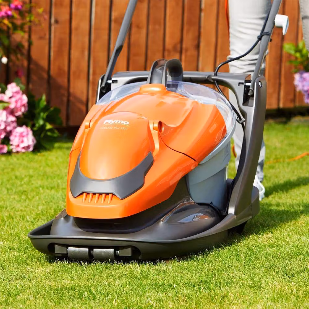Flymo EasiGlide Plus 330V Hover Collect Electric Lawnmower in Orange and Grey with Collection Bag – 5