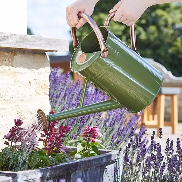 Smart Garden 4.5 l Green Manual Watering Can with Long Spout and Rustic Galvanised Steel and Brass Finish