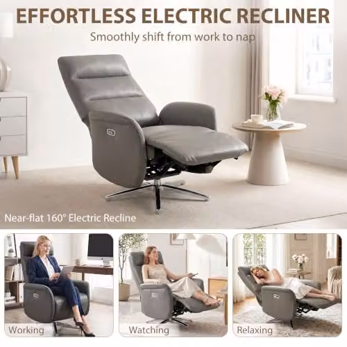 HOMCOM Electric Swivel Recliner Armchair in Grey with USB Ports and Metal Frame – 4