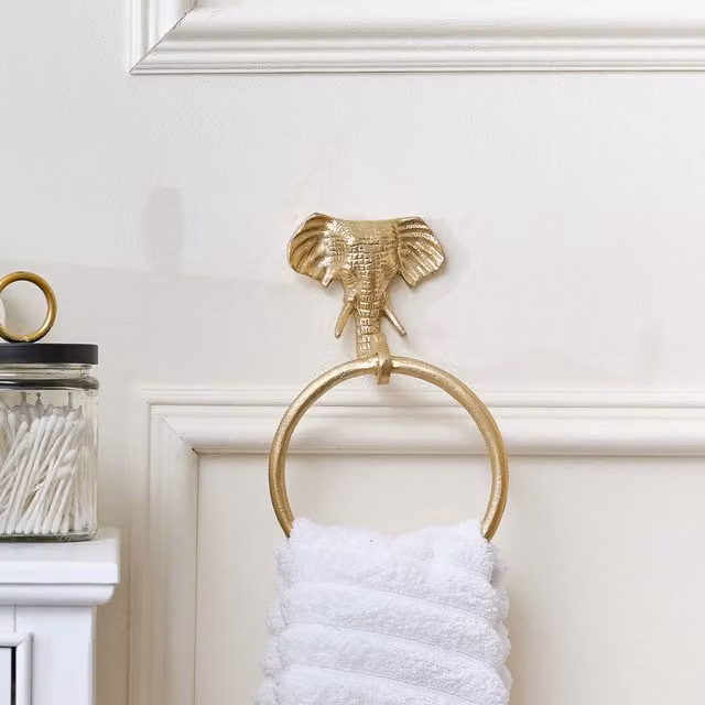 Melody Maison Metallic Gold Elephant Wall Mounted Towel Ring