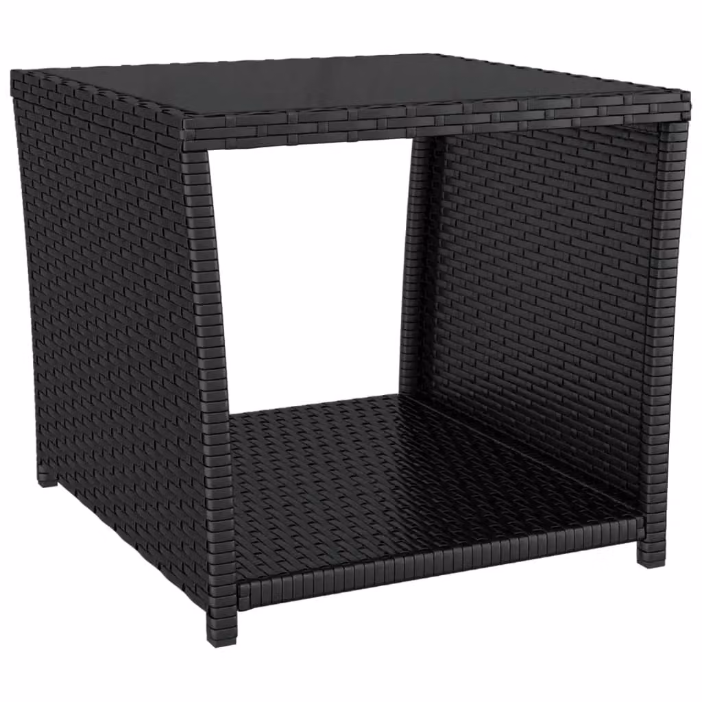 Berkfield Home Modern Black Poly Rattan Tea Table with Tempered Glass Top – 2