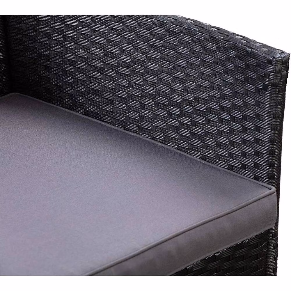 EONLION 4-Piece Black Polyrattan Outdoor Garden Furniture Set with 2-Seater Sofa, Coffee Table and Cushions – 3