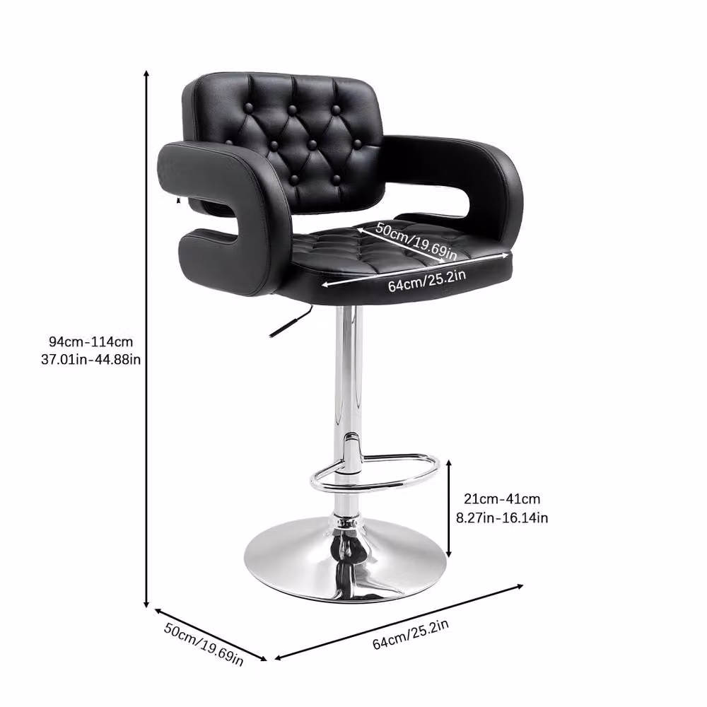 ERGOVEXA Luxe PU Leather Swivel Bar Stool with Armrests in Black – 2