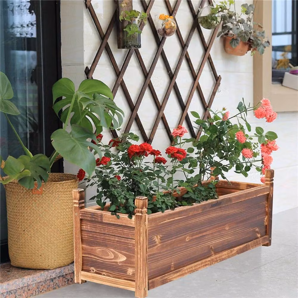 FLAVORA Medium Wooden Raised Plant Display Bed in Brown, W/D/H: 60 x 30 x 33 cm – 3