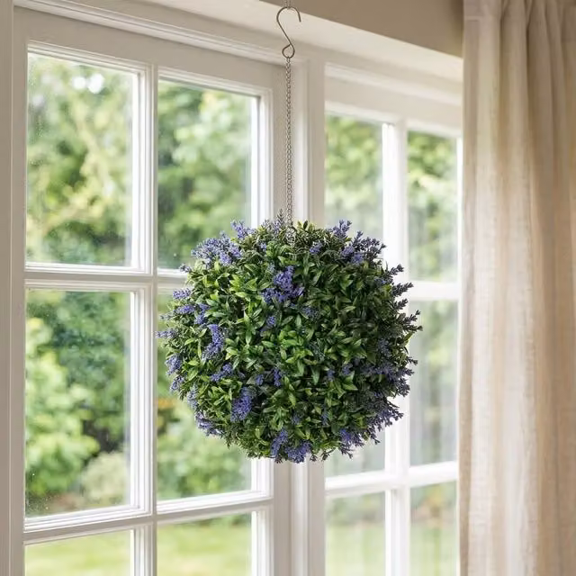 STILVORA Set of 2 Purple Artificial Lavender Topiary Balls, Diameter: 27 cm