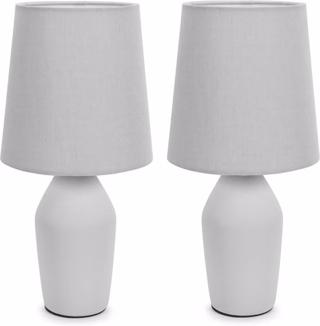 ValueLights Arlo Set of 2 Grey Ceramic Table Lamps with Fabric Shades