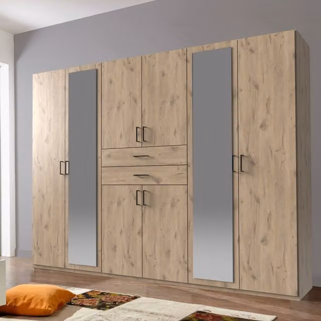 TJS Dillingen Modern Oak Wardrobe with Hinged Doors and Mirror