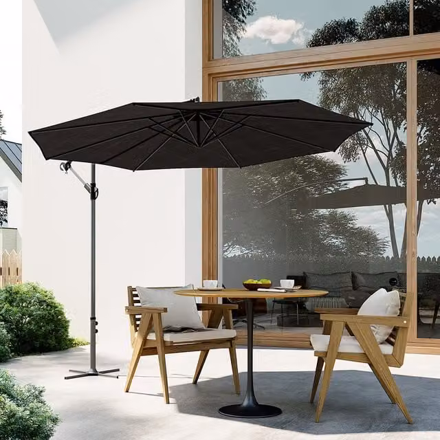 Breeins 3M Cantilever Patio Umbrella with Cross Base Outdoor Parasol in Black