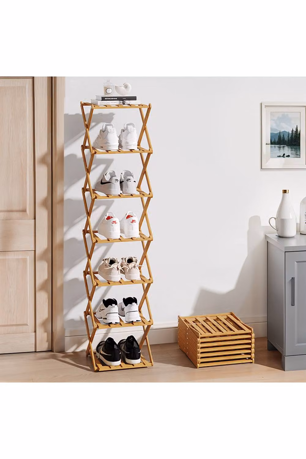 Garden Sanctuary 7-Tier Foldable Bamboo Shoe Rack in Brown – 2