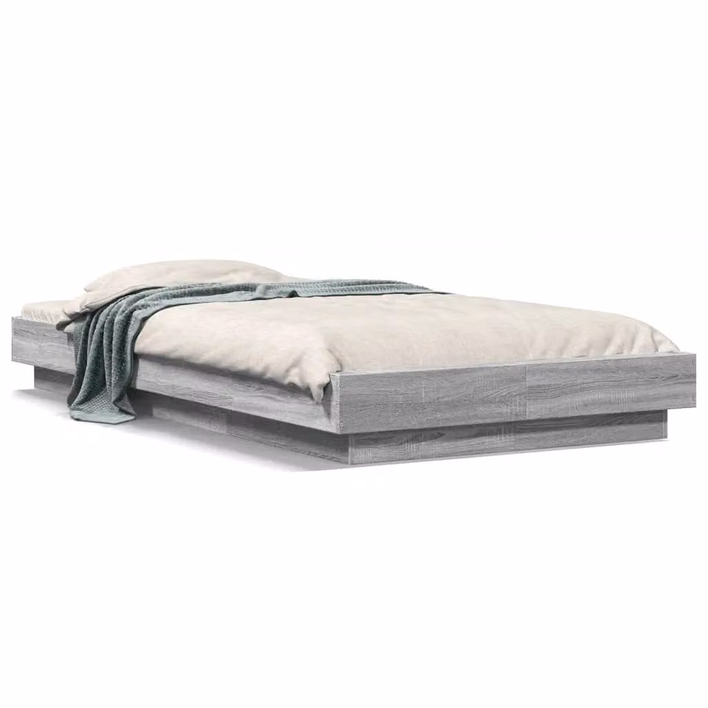 Berkfield Home Grey Sonoma Bed Frame with LED Lights and USB Charging Port, W: 75 cm, L: 190 cm – 2