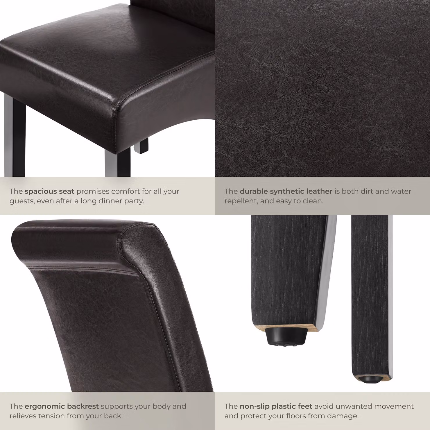 tectake Set of 2 Modern Dining Chairs in Brown Synthetic Leather and Wood – 5
