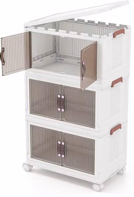 Costway Stackable Plastic Storage Boxes with Wheels, White