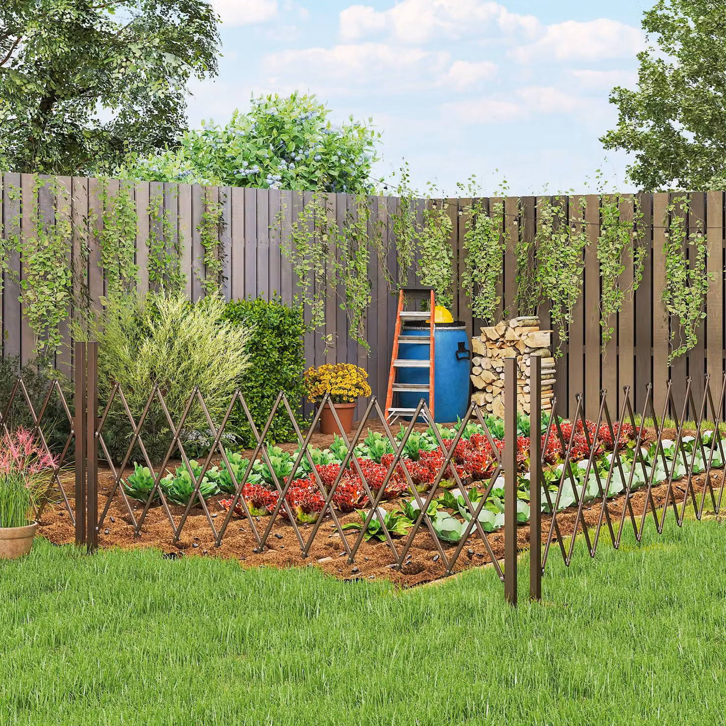 Outsunny Expanding Trellis Fence, Freestanding Movable Foldable Garden Screen Panel in Dark Brown, W: 250 cm, H: 103.5 cm – 2