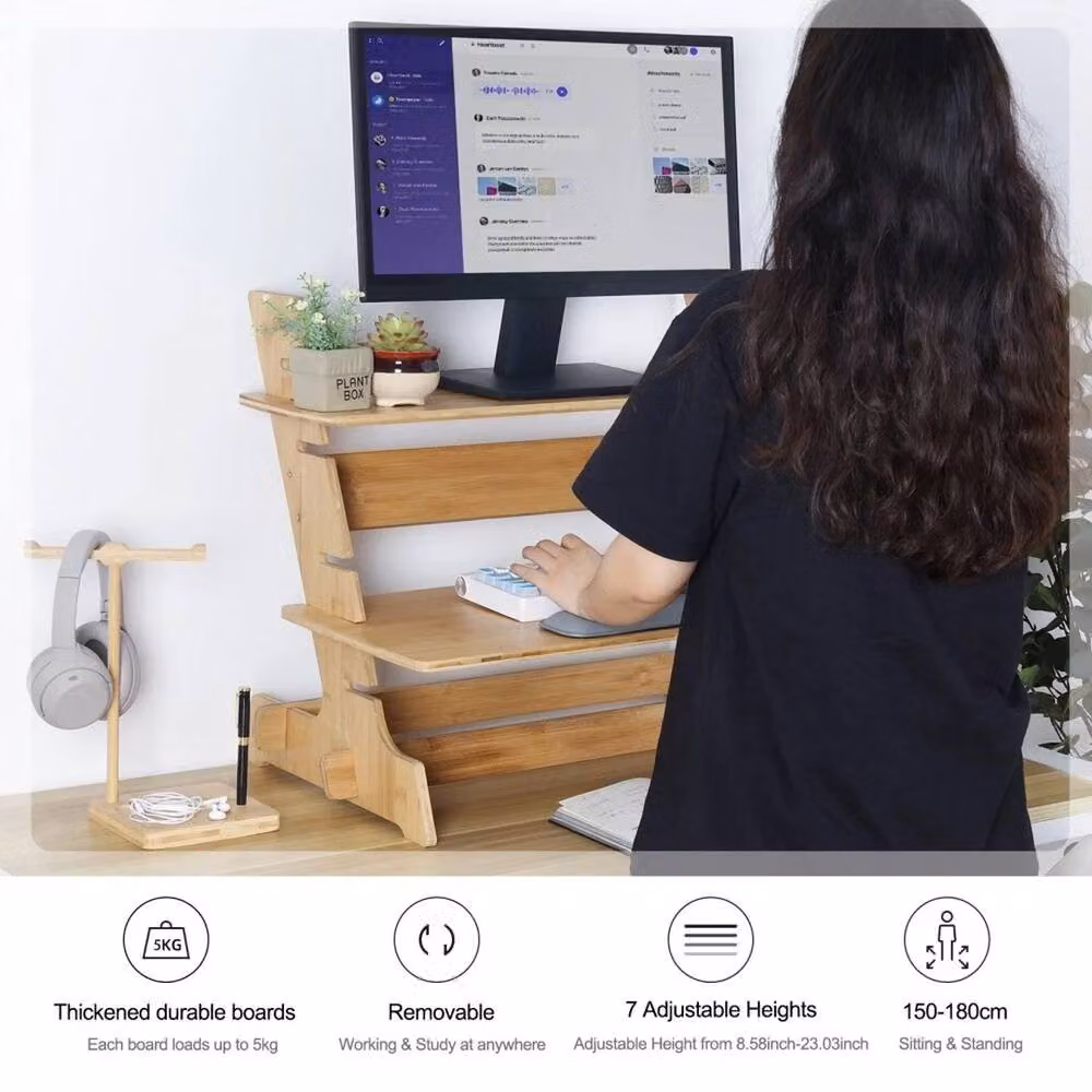 VOGREX Adjustable Standing Desk Riser Converter and Monitor Stand in Light Oak – 3