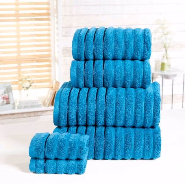 Rapport Home Ribbed Super Soft Cotton Towel in Petrol Blue